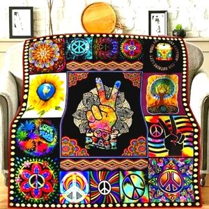 Bohemian Style Twin Size Throw Blanket Flannel Fleece Hippie Bedspread 78" x 59"
